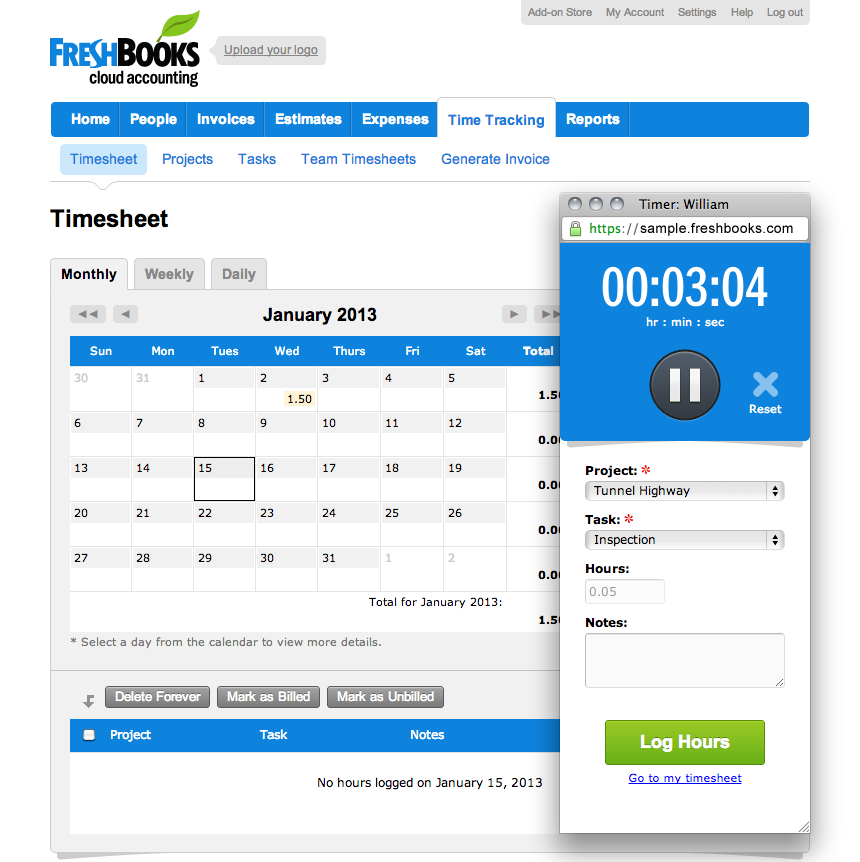 Track your time and then invoice your clients with the built-in timer.