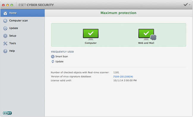 As you can see, ESET Cyber Security Antivirus for Mac has a really simply interface.