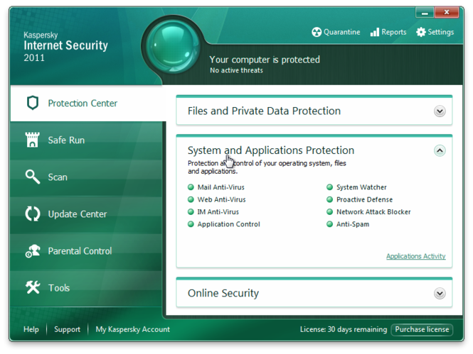 Kaspersky Internet Security provides many tools for your PC protection.