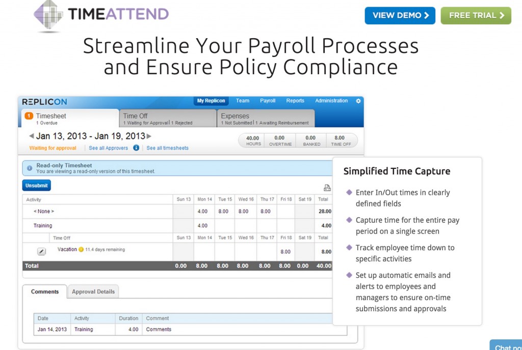 Replicon TimeAttendance time tracking software