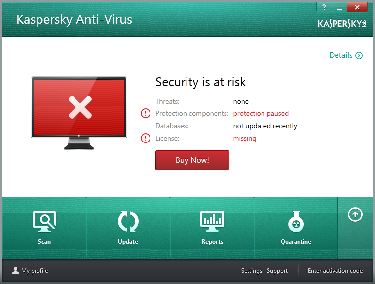 As you can see, Kaspersky Anti-Virus has a clean design that help you understand your security status.