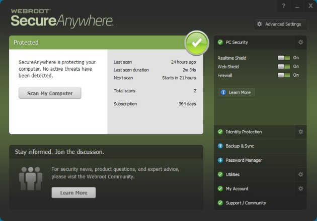 Modern and elegant, Webroot SecureAnyway Antivirus is also one of the most quick antivirus we tried.