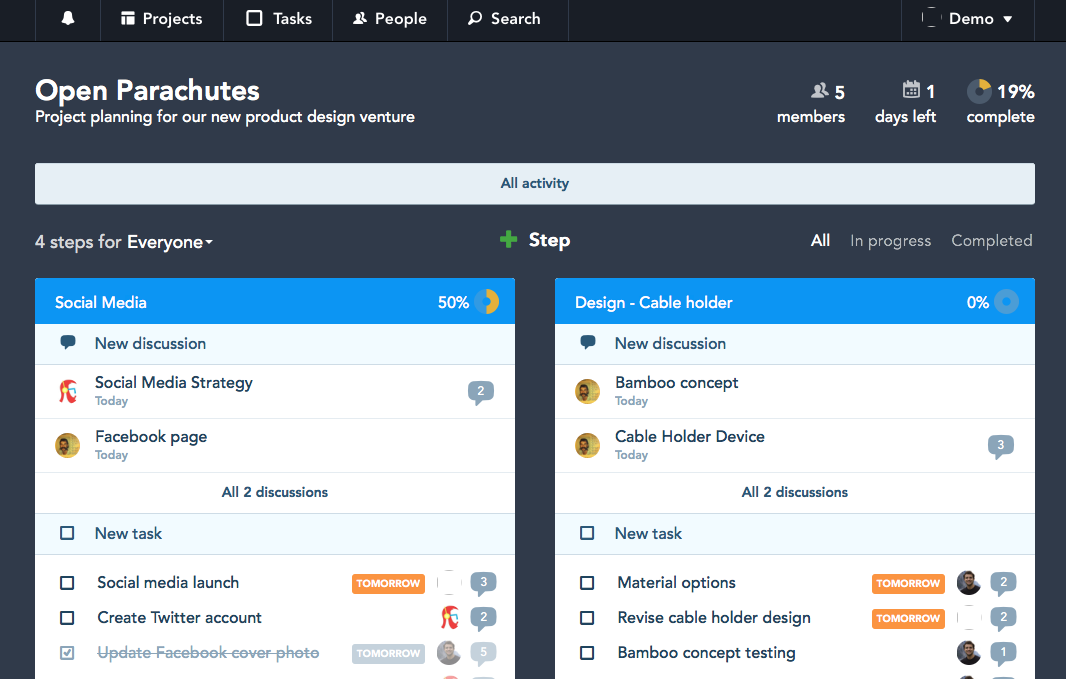 Stepsie's dashboard, very simple and intuitive.