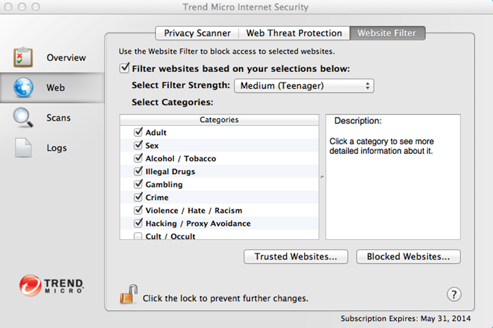 As you can see, Trend Micro Antivirus for Mac provides you with granular filters for your web browsing.