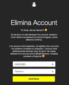 Snapchat Eliminare account