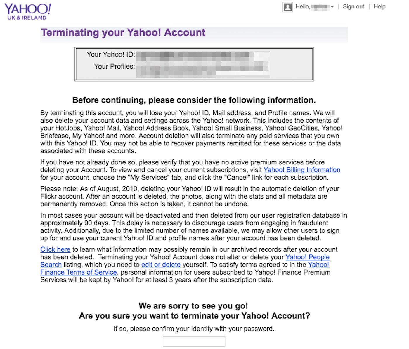 Yahoo cancellare account