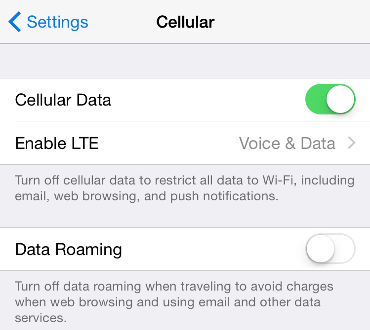 cellular data iphone