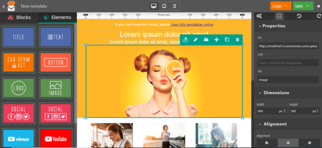 eMailChef drag and drop editor